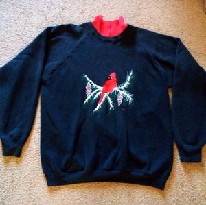 Vintage Fruit of the Loom Blue and Red Men's Cardinal Sweater Collared XL